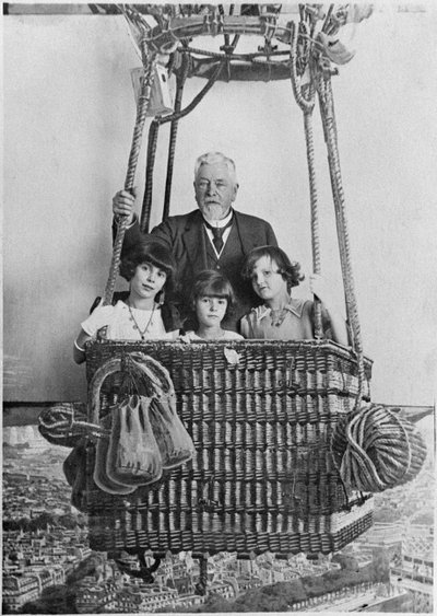 Alexandre Gustave Eiffel with his grandchildren in a gondola by French Photographer